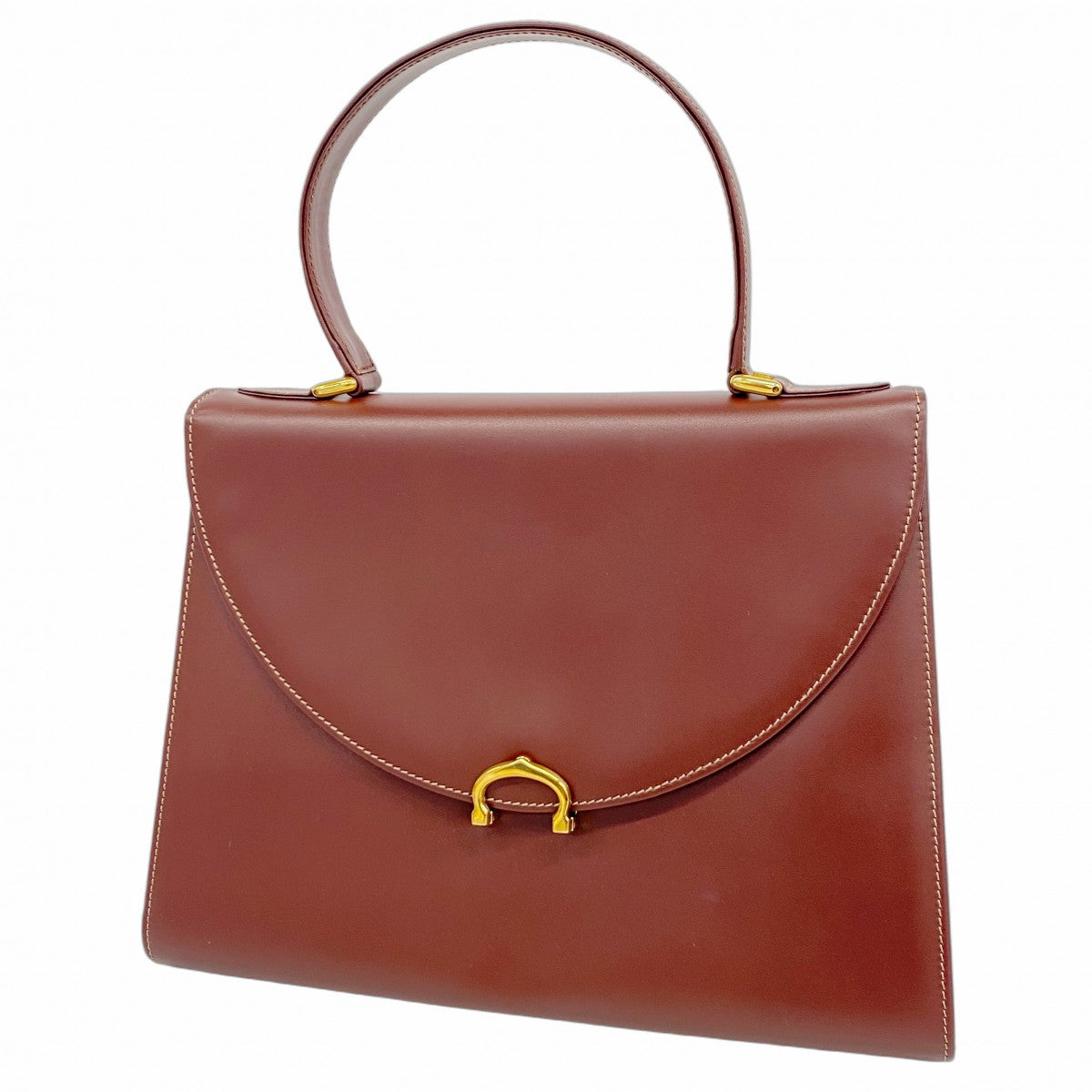 【5he4531】カルティエ ハンドバッグ マスト レザー ボルドー ゴールド金具【中古】レディース
