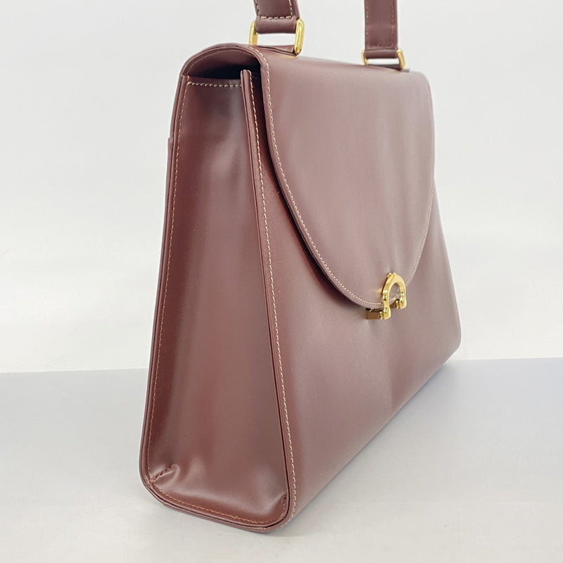【5he4531】カルティエ ハンドバッグ マスト レザー ボルドー ゴールド金具【中古】レディース