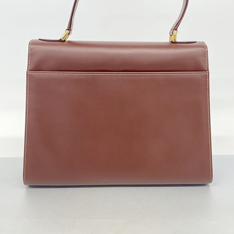 【5he4531】カルティエ ハンドバッグ マスト レザー ボルドー ゴールド金具【中古】レディース