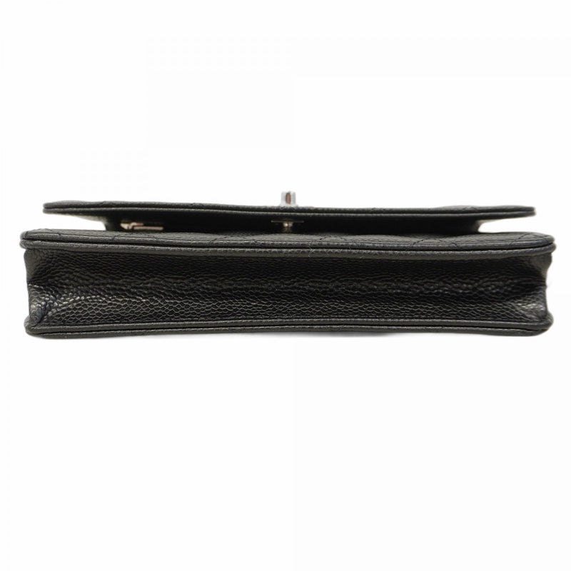 【5he4536】シャネル ショルダーウォレット マトラッセ チェーンショルダー キャビアスキン ブラック シルバー金具【中古】レディース