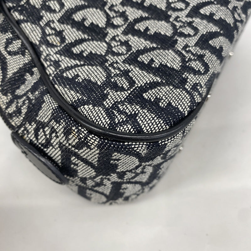 【5he4555】クリスチャンディオール ハンドバッグ トロッター ダブルサドル キャンバス ブラック グレー シルバー金具【中古】レディース