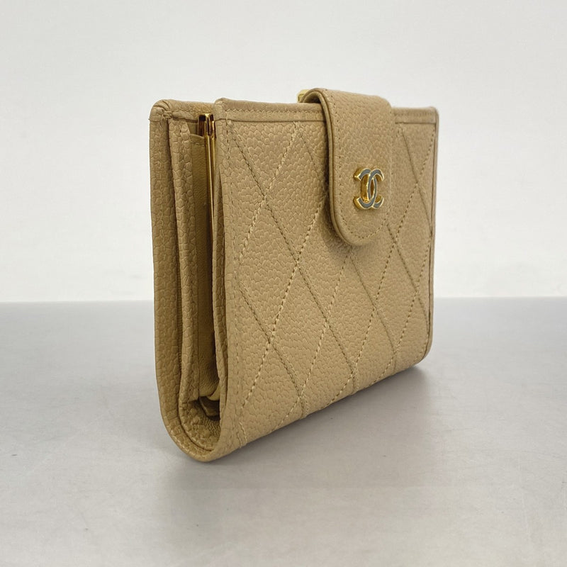 【5he4556】シャネル 財布 ビコローレ キャビアスキン ベージュ ゴールド金具【中古】レディース