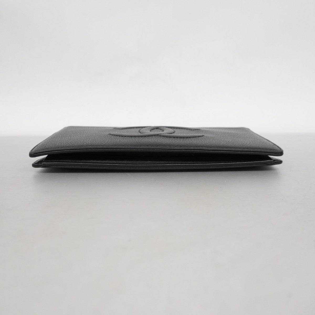 【5he4571】シャネル 長財布 キャビアスキン ブラック シルバー金具【中古】レディース