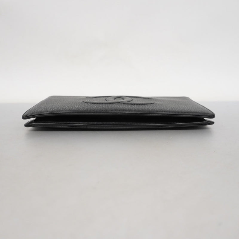 【5he4571】シャネル 長財布 キャビアスキン ブラック シルバー金具【中古】レディース