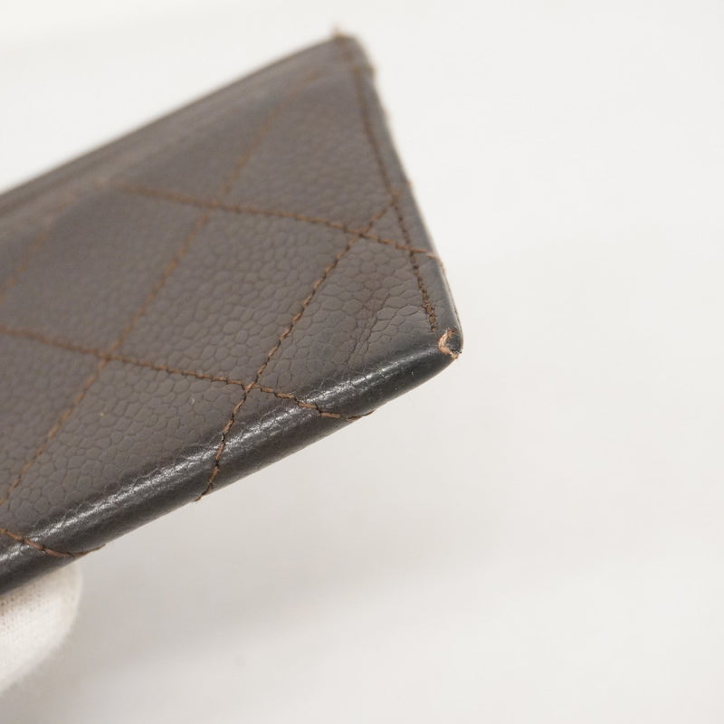 ★最終価格【5he4581】シャネル カードケース マトラッセ キャビアスキン ブラウン シルバー金具【中古】レディース
