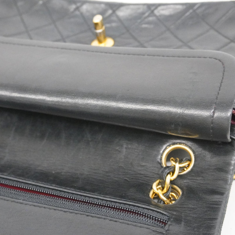 【5he4582】シャネル ショルダーバッグ マトラッセ Wフラップ Wチェーン ラムスキン ブラック ゴールド金具【中古】レディース