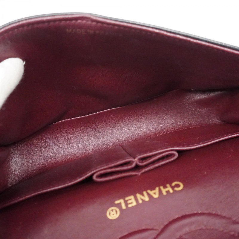 【5he4582】シャネル ショルダーバッグ マトラッセ Wフラップ Wチェーン ラムスキン ブラック ゴールド金具【中古】レディース