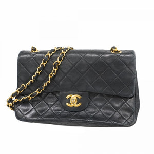 ★SALE【5he4582】シャネル ショルダーバッグ マトラッセ Wフラップ Wチェーン ラムスキン ブラック ゴールド金具【中古】レディース