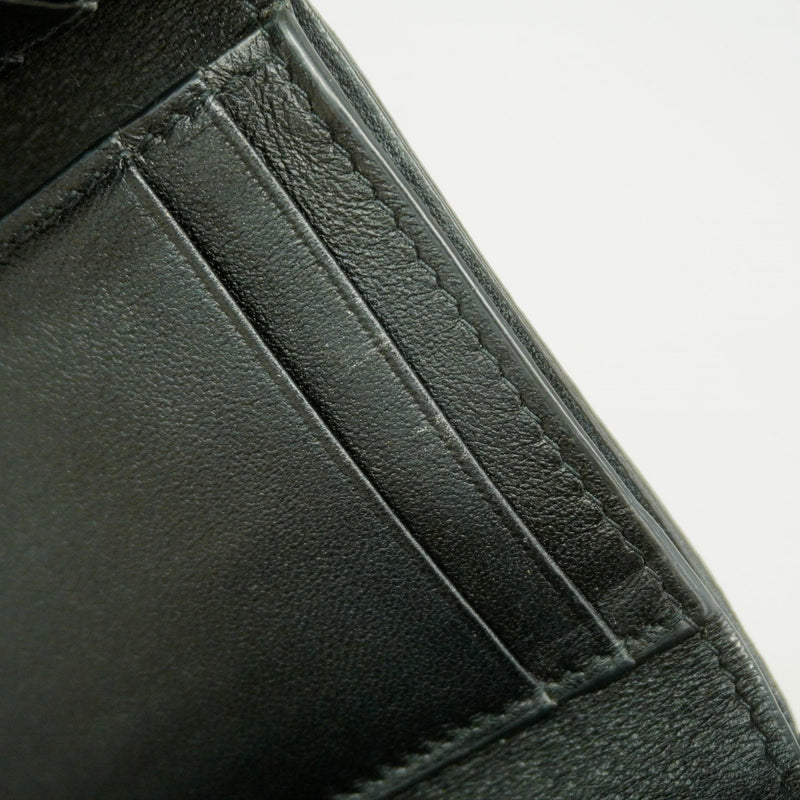 【5he4675-h】クリスチャンディオール 三つ折り財布 カナージュ レザー ブラック シャンパンゴールド金具【中古】レディース