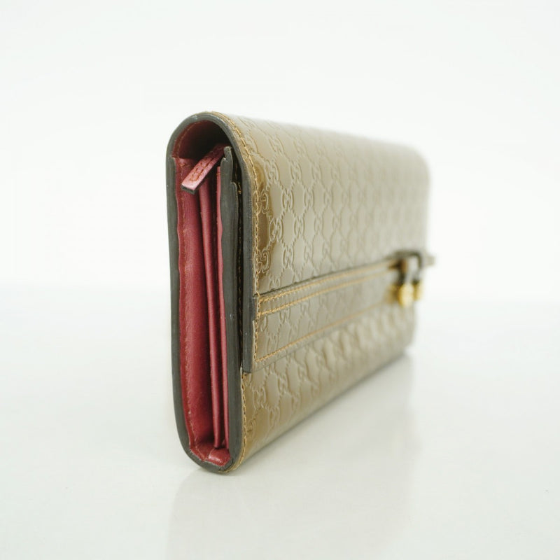 【5he4676-h】グッチ 長財布 マイクログッチシマ 258405 エナメル ブロンズ ゴールド金具【中古】レディース