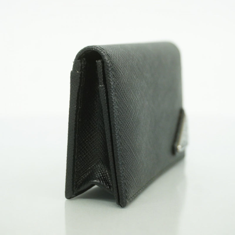 【5he4683-h】プラダ カードケース レザー ブラック シルバー金具【中古】メンズ