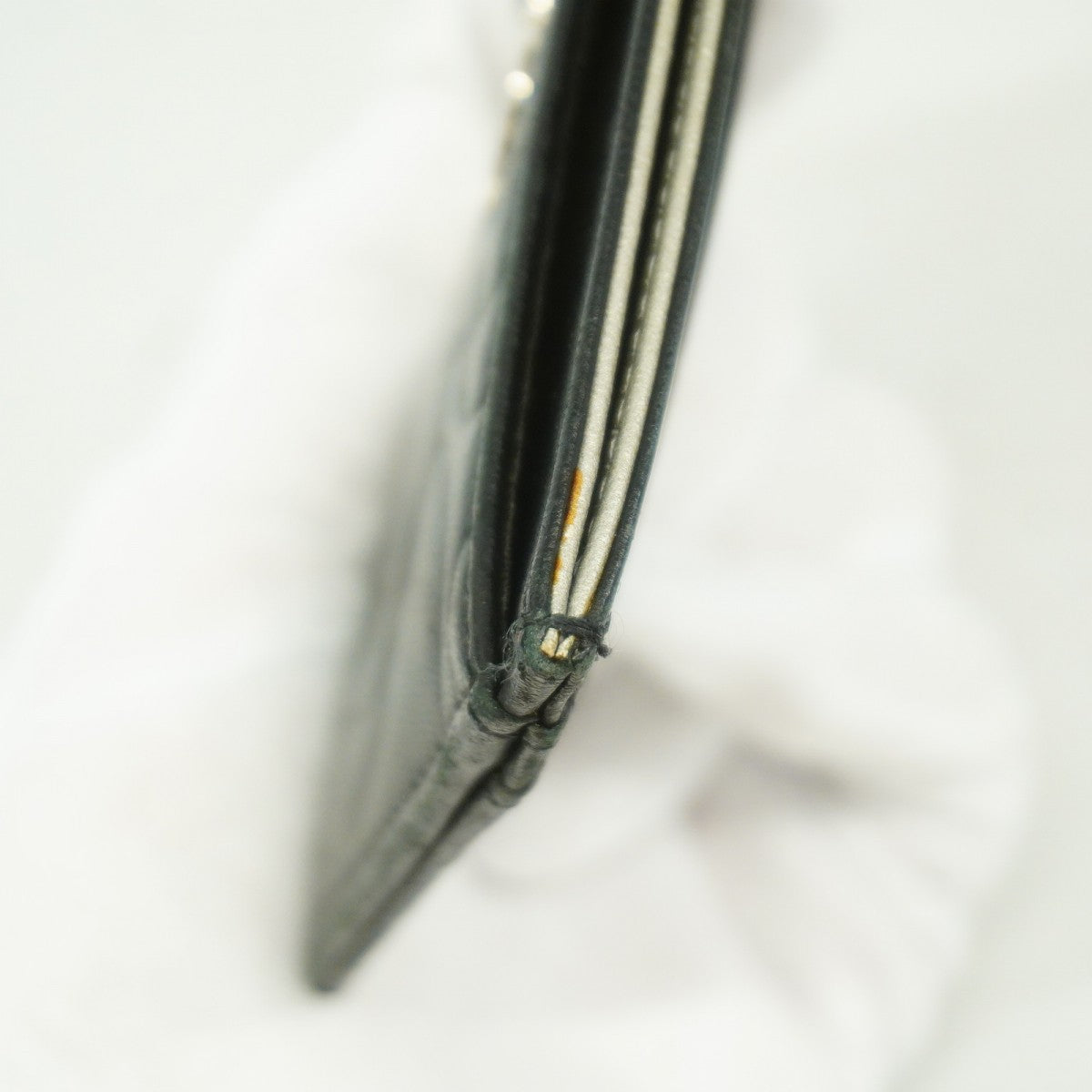 【5he4684-h】シャネル カードケース カメリア ラムスキン ブラック シルバー金具【中古】レディース