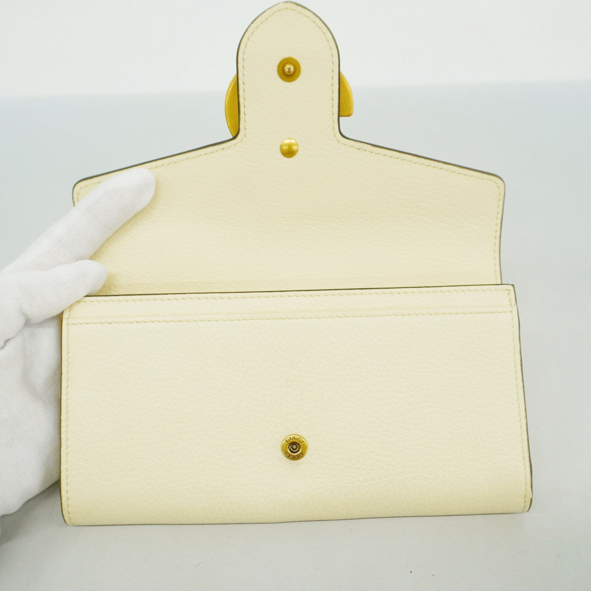 【5he4688-h】グッチ 長財布 GGマーモント 779776 レザー アイボリー ゴールド金具【中古】レディース