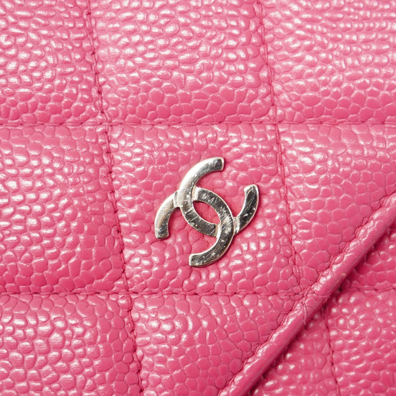 【5he4710-h】シャネル ショルダーウォレット マトラッセ チェーンショルダー キャビアスキン ピンク シルバー金具【中古】レディース