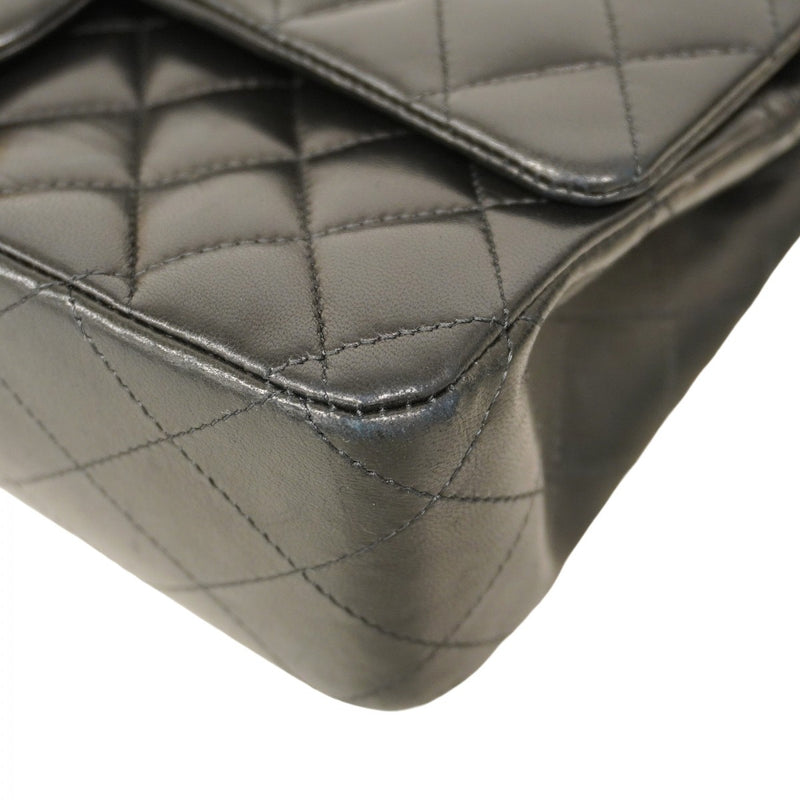 【5he4712-h】シャネル ショルダーバッグ マトラッセ Wフラップ Wチェーン ラムスキン ブラック ゴールド金具【中古】レディース