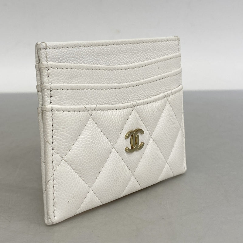 ★SALE【5he4739-h】シャネル カードケース マトラッセ キャビアスキン ホワイト シャンパンゴールド金具【中古】レディース