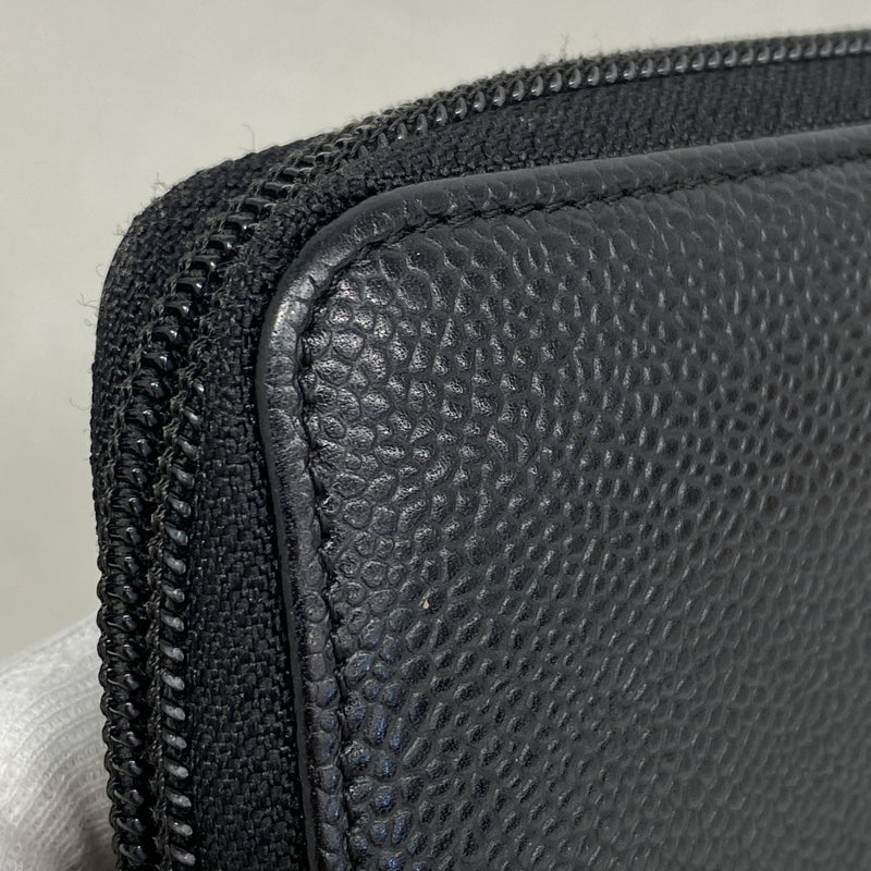 【5he4740-h】シャネル 長財布 キャビアスキン ブラック シルバー金具【中古】レディース