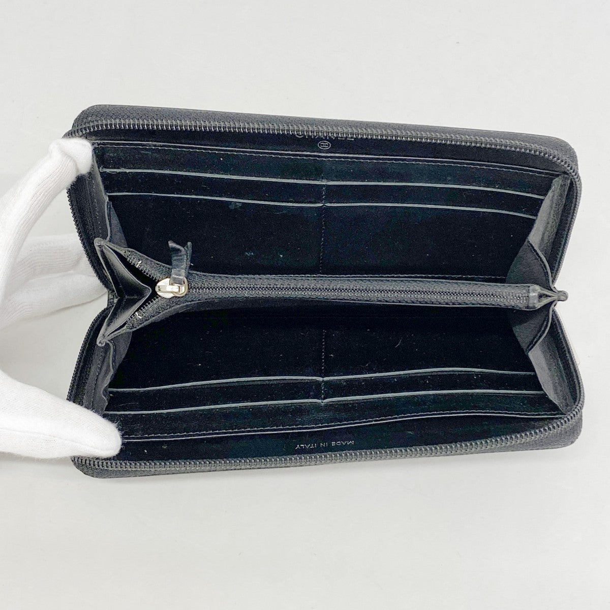 【5he4740-h】シャネル 長財布 キャビアスキン ブラック シルバー金具【中古】レディース