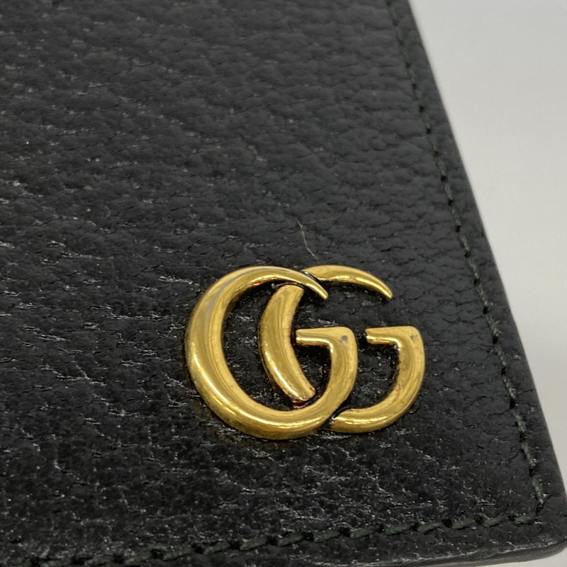 【5he4807-h】グッチ カードケース GGマーモント 428737 レザー ブラック ゴールド金具【中古】メンズ レディース ユニセックス