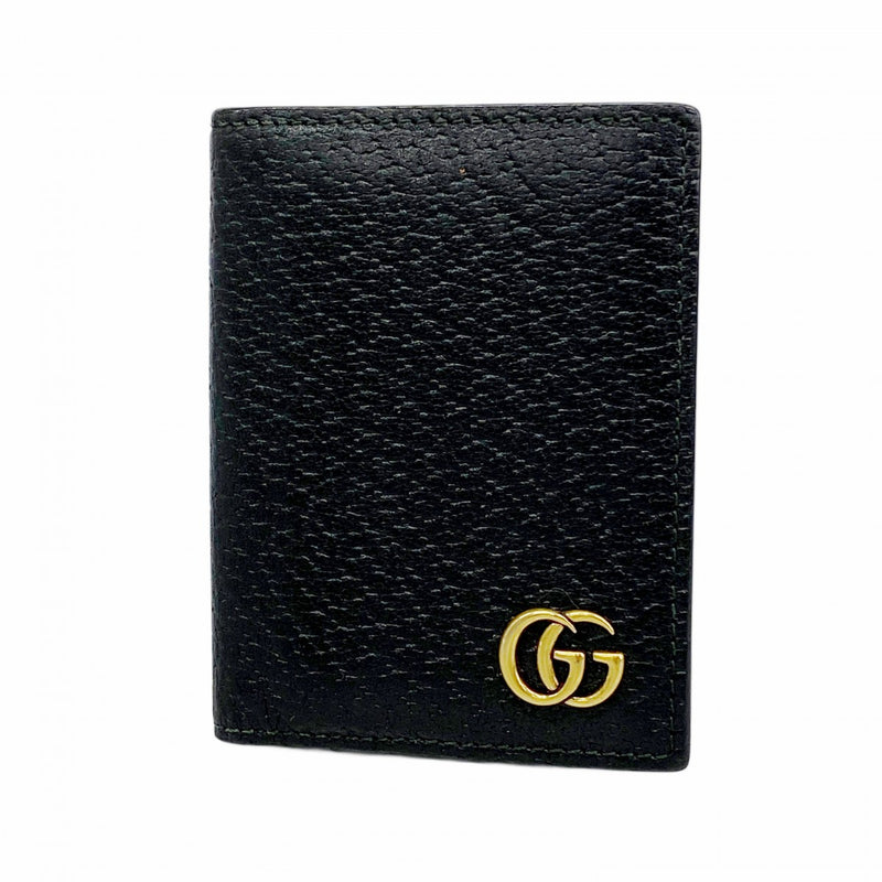 【5he4807-h】グッチ カードケース GGマーモント 428737 レザー ブラック ゴールド金具【中古】メンズ レディース ユニセックス