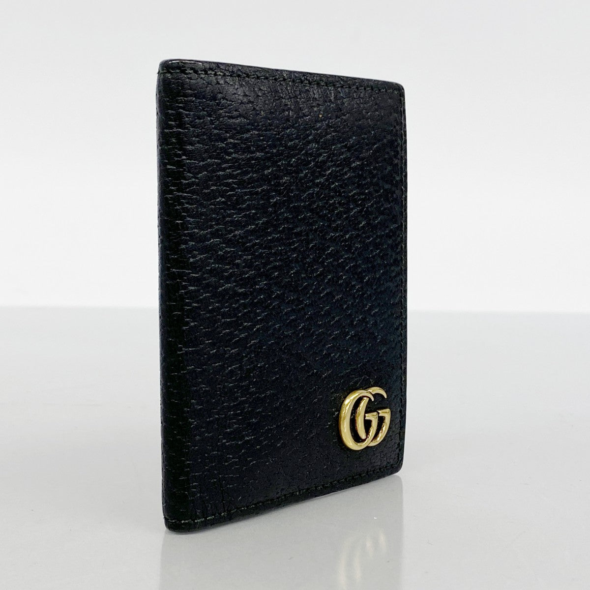 【5he4807-h】グッチ カードケース GGマーモント 428737 レザー ブラック ゴールド金具【中古】メンズ レディース ユニセックス