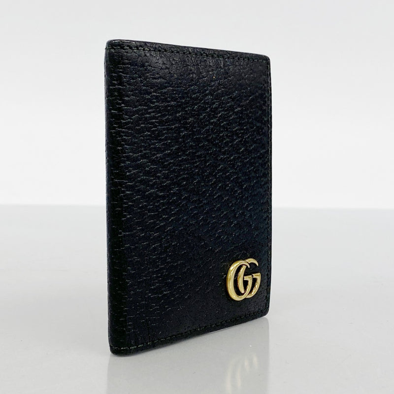 【5he4807-h】グッチ カードケース GGマーモント 428737 レザー ブラック ゴールド金具【中古】メンズ レディース ユニセックス