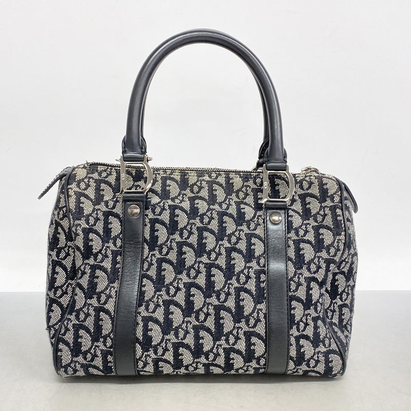 【5he4822-h】クリスチャンディオール ハンドバッグ トロッター キャンバス レザー ブラック シルバー金具【中古】レディース