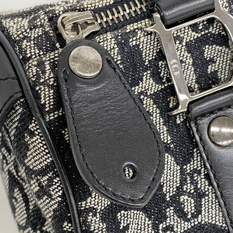 【5he4822-h】クリスチャンディオール ハンドバッグ トロッター キャンバス レザー ブラック シルバー金具【中古】レディース