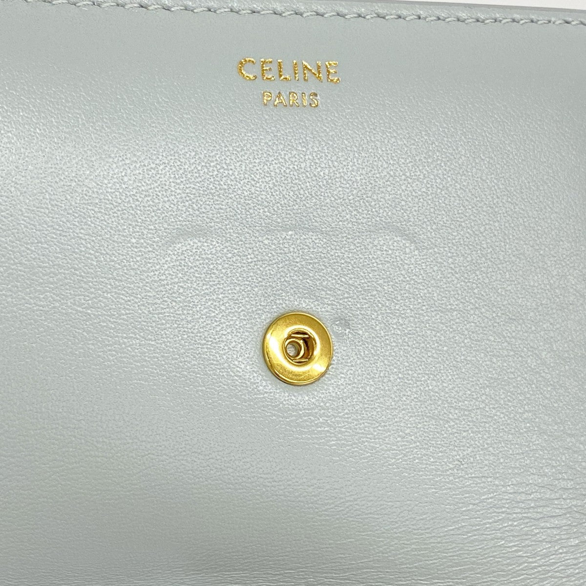 【5he4824-h】セリーヌ 三つ折り財布 トリオンフ レザー グレー ゴールド金具【中古】レディース