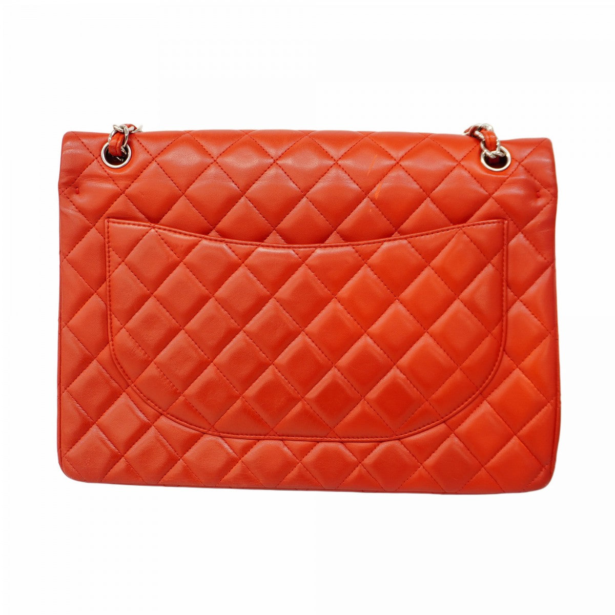 【5he4842-h】シャネル ショルダーバッグ デカマトラッセ Wフラップ Wチェーン ラムスキン レッド シルバー金具【中古】レディース