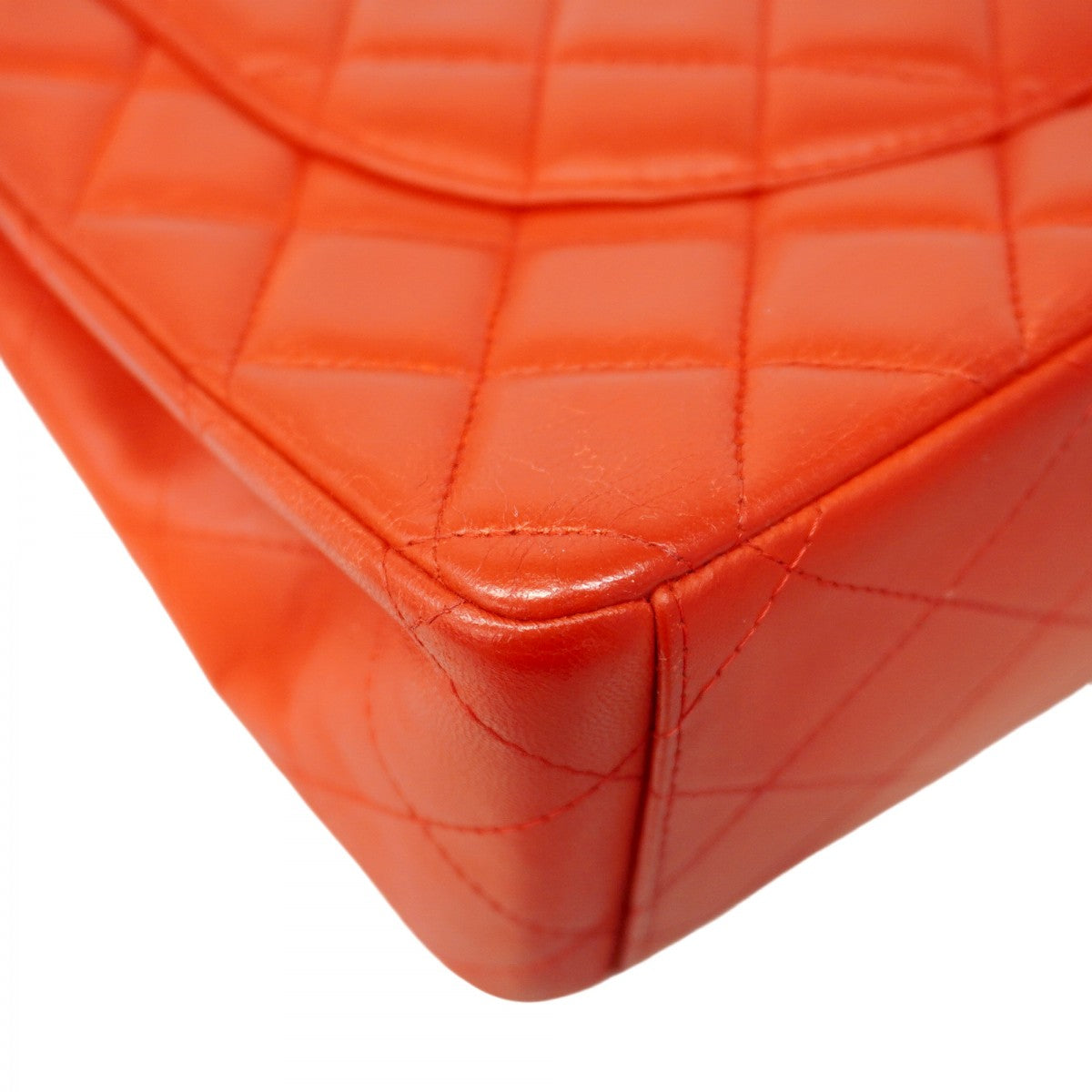 【5he4842-h】シャネル ショルダーバッグ デカマトラッセ Wフラップ Wチェーン ラムスキン レッド シルバー金具【中古】レディース