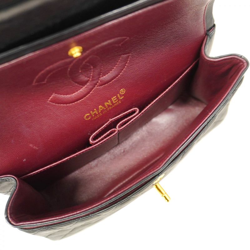 【5he4848-h】シャネル ショルダーバッグ マトラッセ Wフラップ Wチェーン ラムスキン ブラック ゴールド金具【中古】レディース