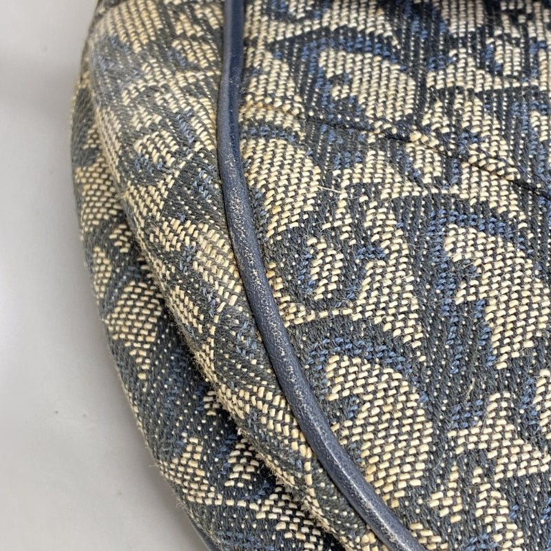 【5he4934-h】クリスチャンディオール ハンドバッグ トロッター サドルバッグ キャンバス ネイビー ゴールド金具【中古】レディース