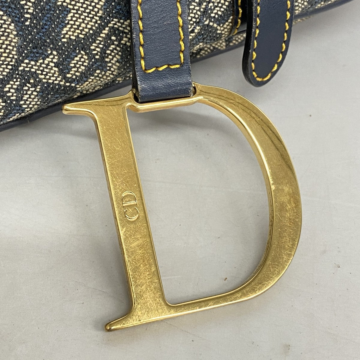 【5he4934-h】クリスチャンディオール ハンドバッグ トロッター サドルバッグ キャンバス ネイビー ゴールド金具【中古】レディース