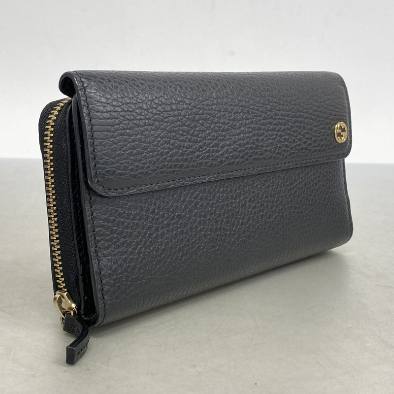 【5he4960-h】グッチ 長財布 インターロッキングG 449397 レザー ブラック シャンパンゴールド金具【中古】メンズ