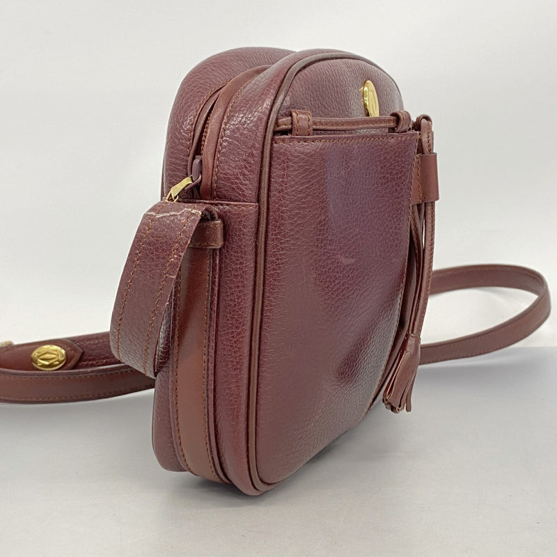 【5he4969-h】カルティエ ショルダーバッグ マスト トリニティ レザー ボルドー ゴールド/シルバー金具【中古】レディース