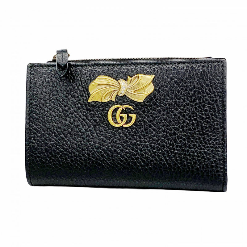 【5he5030-h】グッチ 財布 GGマーモント 524300 レザー ブラック ゴールド金具【中古】レディース