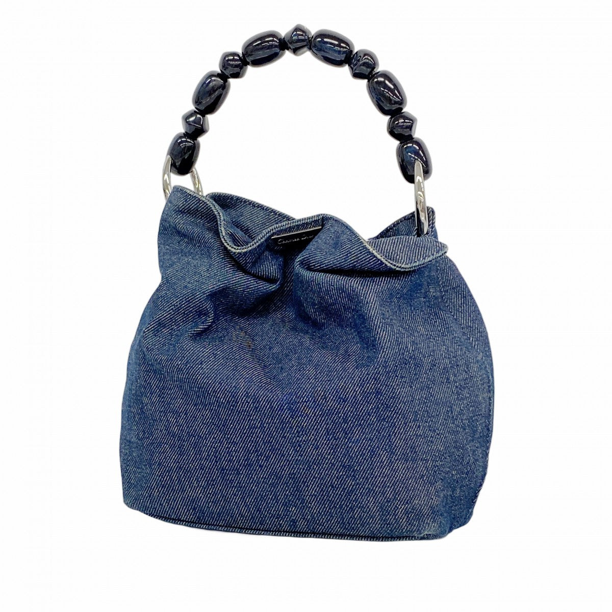 【5he5032-h】クリスチャンディオール ハンドバッグ マリスパール デニム ネイビー シルバー金具【中古】レディース