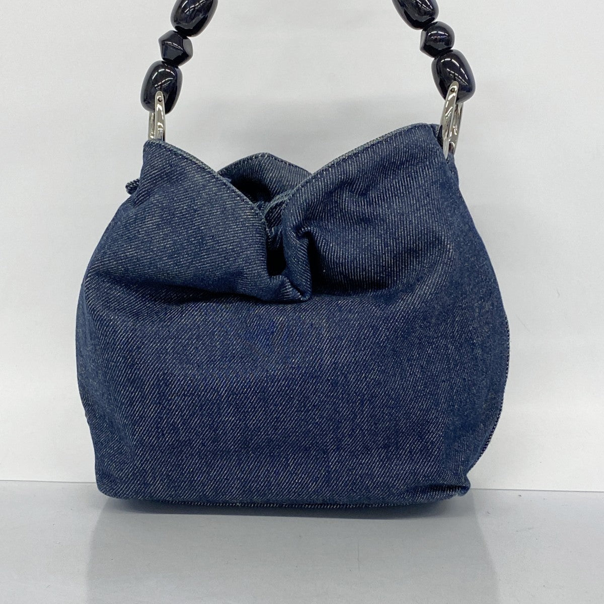【5he5032-h】クリスチャンディオール ハンドバッグ マリスパール デニム ネイビー シルバー金具【中古】レディース