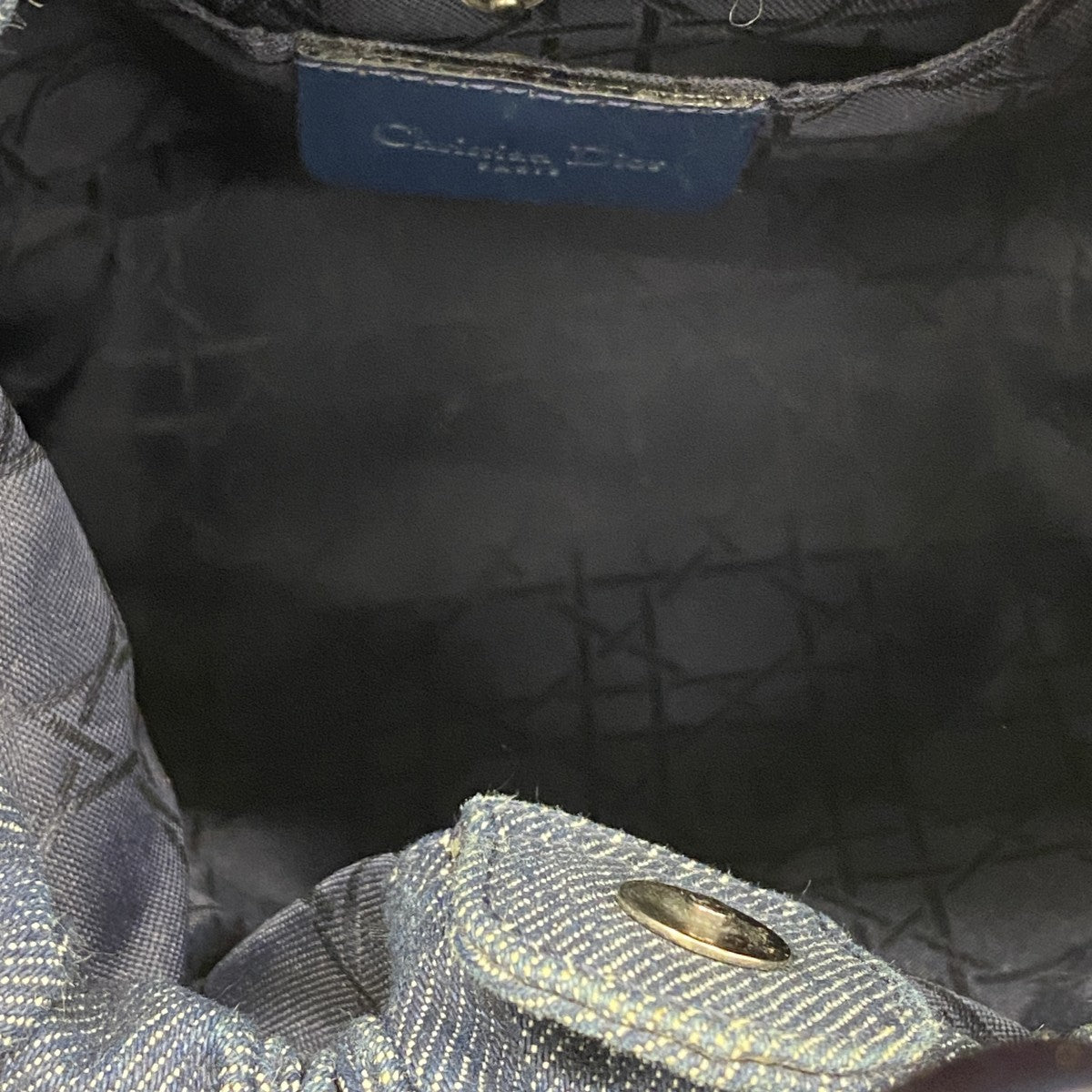 【5he5032-h】クリスチャンディオール ハンドバッグ マリスパール デニム ネイビー シルバー金具【中古】レディース