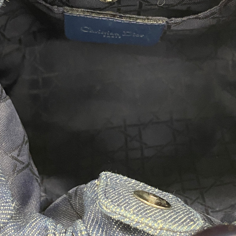 【5he5032-h】クリスチャンディオール ハンドバッグ マリスパール デニム ネイビー シルバー金具【中古】レディース