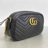 【5he5090-h】グッチ ショルダーバッグ GGマーモント 447632 レザー ブラック ゴールド金具【中古】レディース