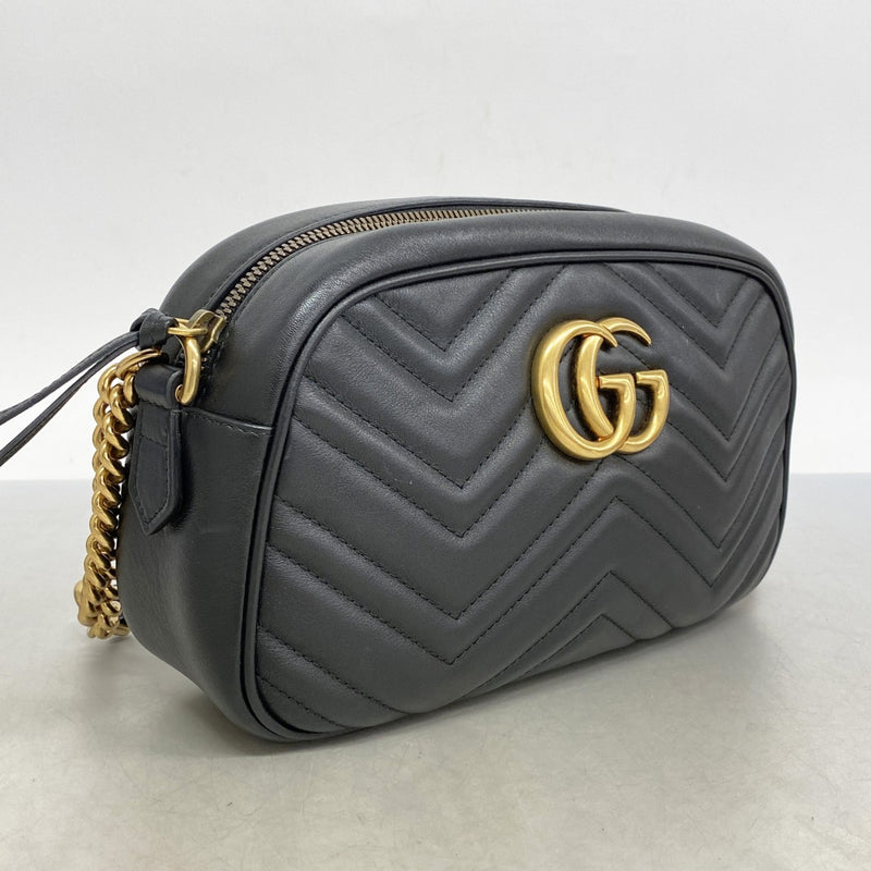 【5he5090-h】グッチ ショルダーバッグ GGマーモント 447632 レザー ブラック ゴールド金具【中古】レディース
