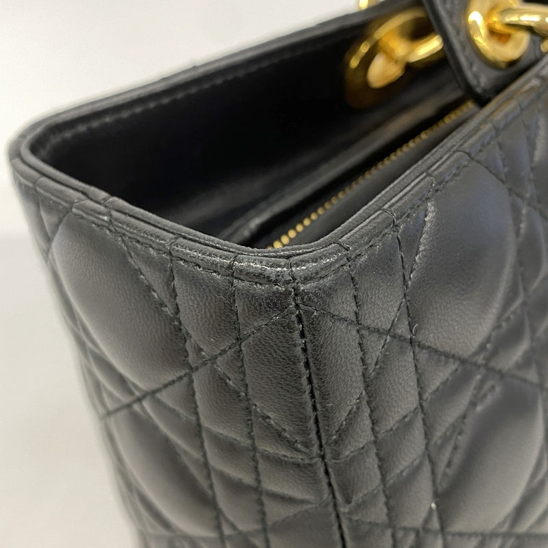 【5he5106-h】クリスチャンディオール ハンドバッグ カナージュ レディディオール レザー ブラック ゴールド金具【中古】レディース