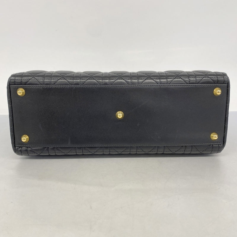 【5he5106-h】クリスチャンディオール ハンドバッグ カナージュ レディディオール レザー ブラック ゴールド金具【中古】レディース