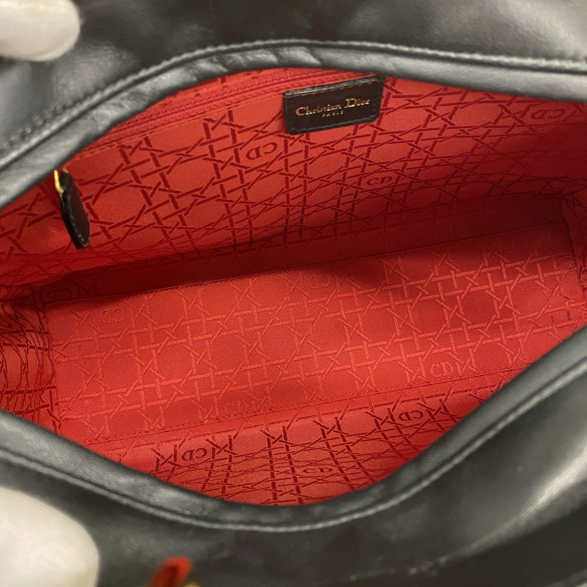 【5he5106-h】クリスチャンディオール ハンドバッグ カナージュ レディディオール レザー ブラック ゴールド金具【中古】レディース