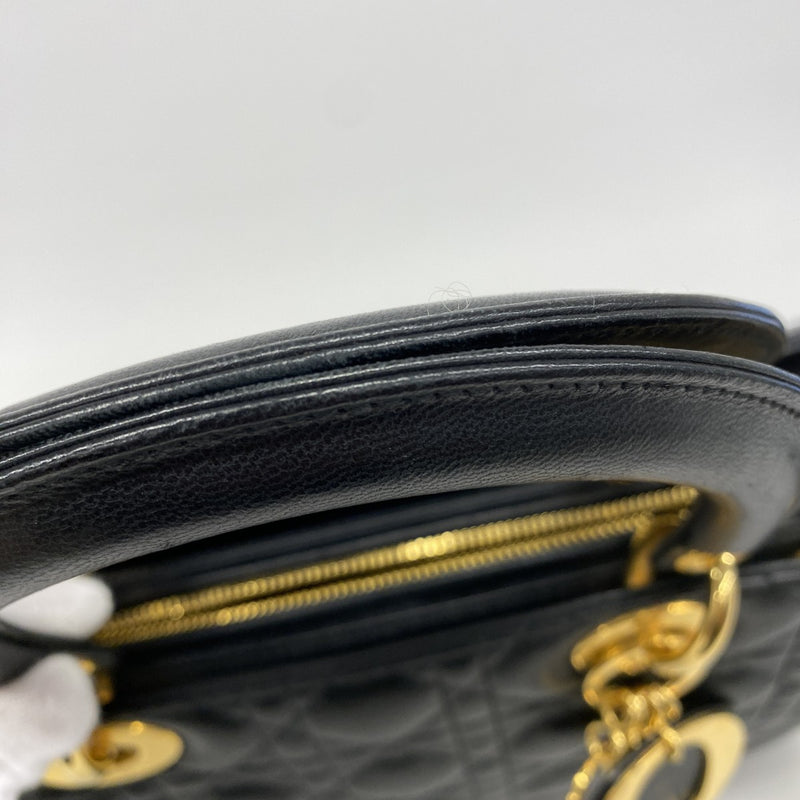 【5he5106-h】クリスチャンディオール ハンドバッグ カナージュ レディディオール レザー ブラック ゴールド金具【中古】レディース
