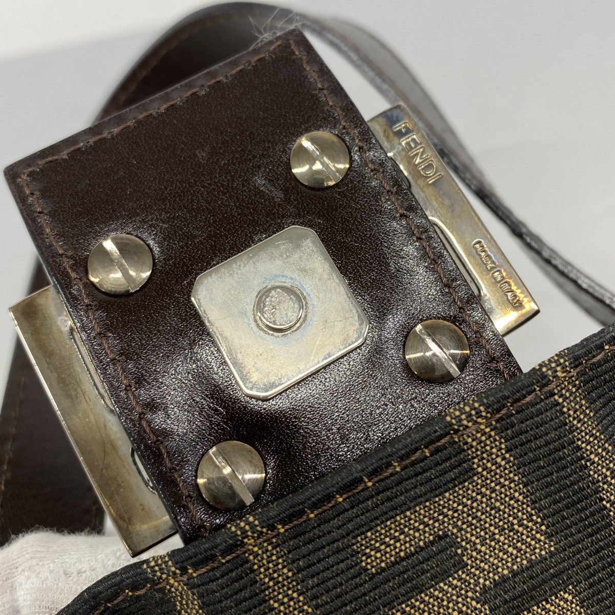 【5he5107-h】フェンディ ハンドバッグ ズッカ マンマバケット ナイロンキャンバス ブラウン シルバー金具【中古】レディース