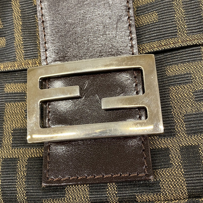 【5he5107-h】フェンディ ハンドバッグ ズッカ マンマバケット ナイロンキャンバス ブラウン シルバー金具【中古】レディース