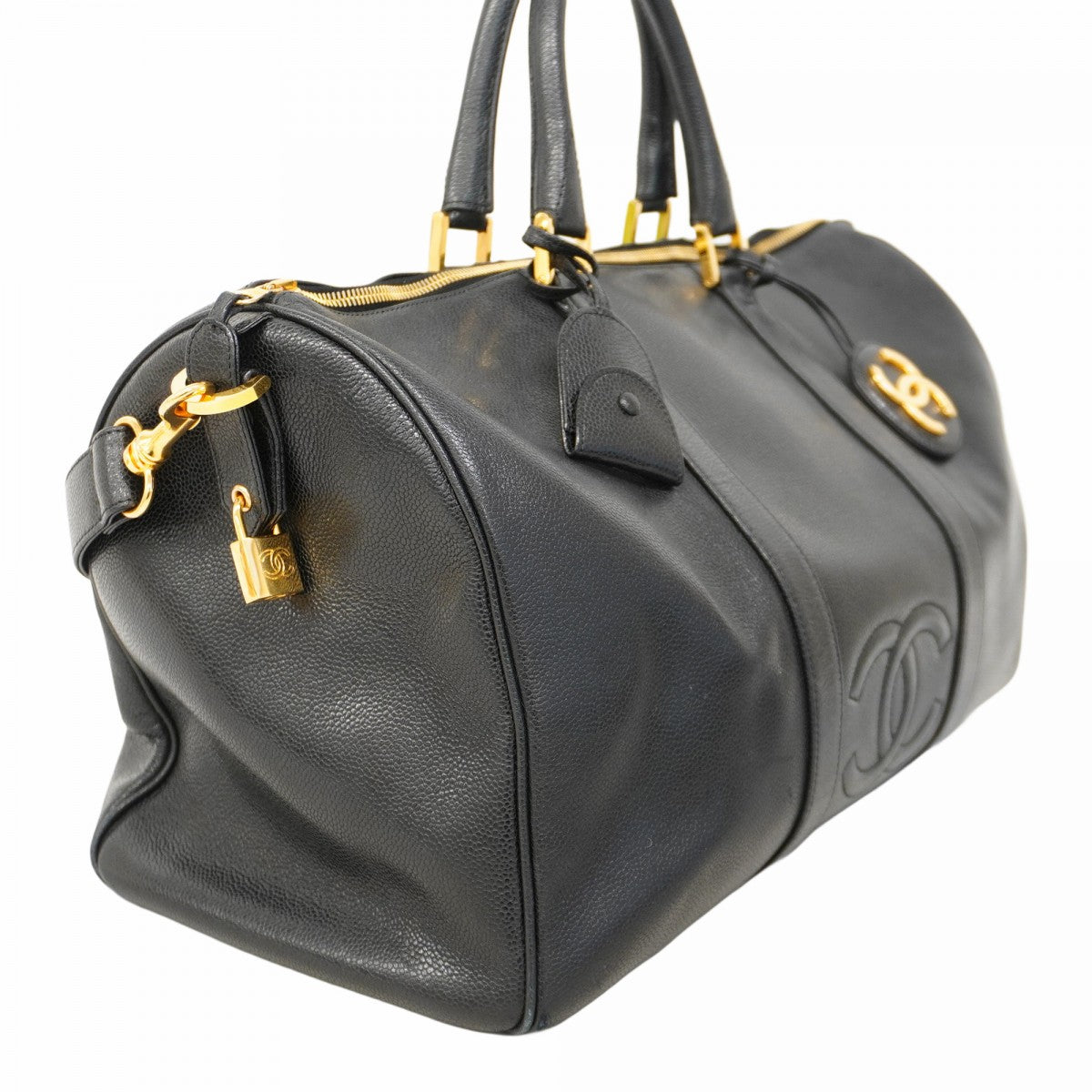 【5he5119-h】シャネル ボストンバッグ キャビアスキン ブラック ゴールド金具【中古】レディース
